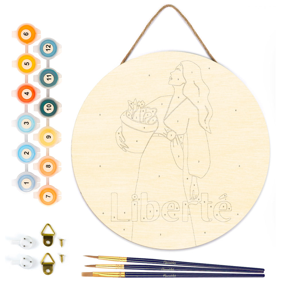 Paint by numbers on Wood Slice - Beauty and Liberty