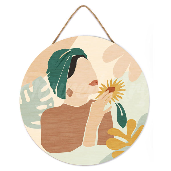Paint by numbers on Wood Slice - Abstract Woman in Green Turban