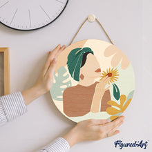 Load image into Gallery viewer, Paint by numbers on Wood Slice - Abstract Woman in Green Turban
