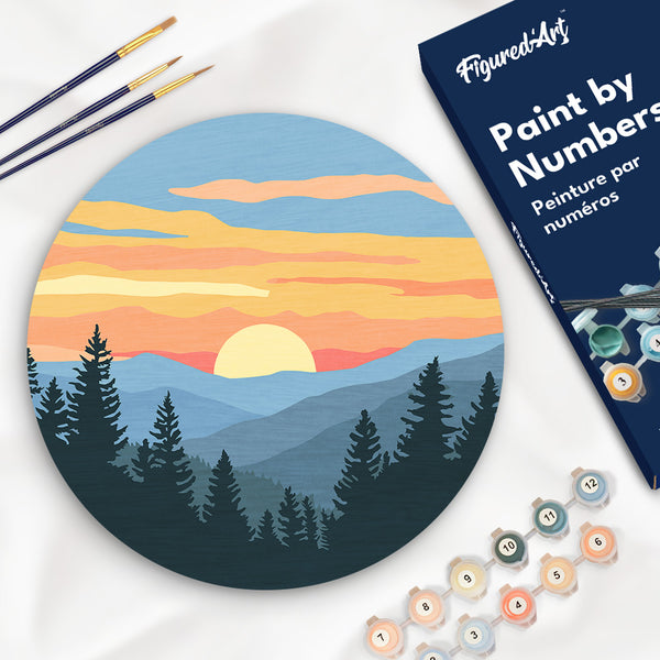 Paint by numbers on Wood Slice - Pine Forest Figured'Art USA