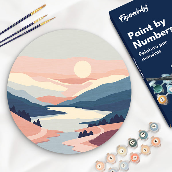 Paint by numbers on Wood Slice - Pastel Sunrise Figured'Art USA