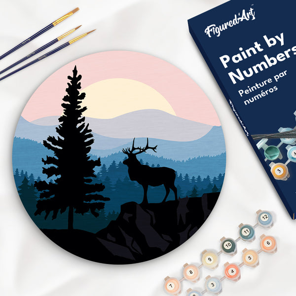 Paint by numbers on Wood Slice - A Moose on the Cliff Figured'Art USA