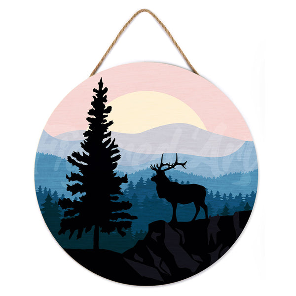 Paint by numbers on Wood Slice - A Moose on the Cliff