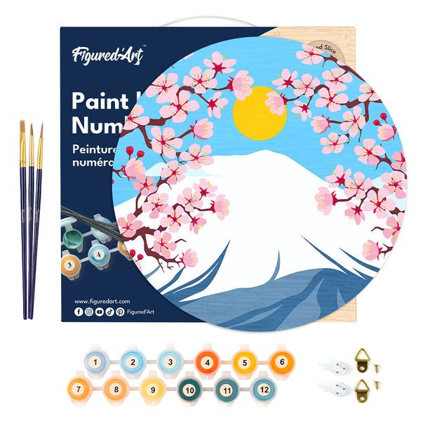Paint by numbers on Wood Slice - Mount Fuji