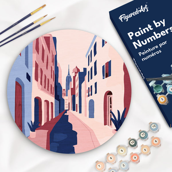 Paint by numbers on Wood Slice - Buildings Figured'Art USA