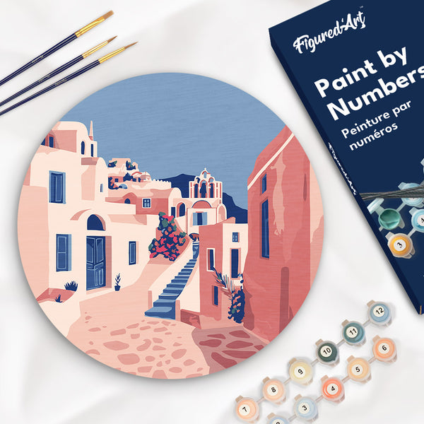 Paint by numbers on Wood Slice - Santorini Figured'Art USA