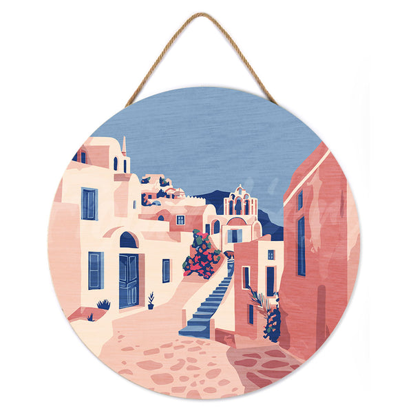 Paint by numbers on Wood Slice - Santorini