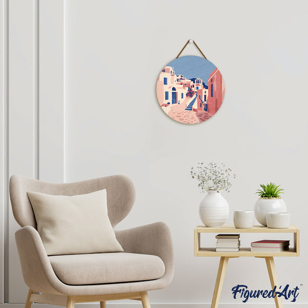 Paint by numbers on Wood Slice - Santorini