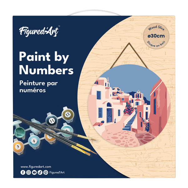 Paint by numbers on Wood Slice - Santorini