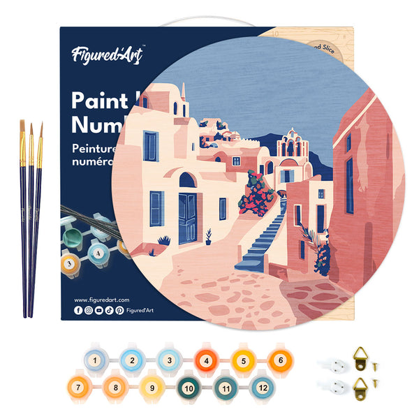Paint by numbers on Wood Slice - Santorini