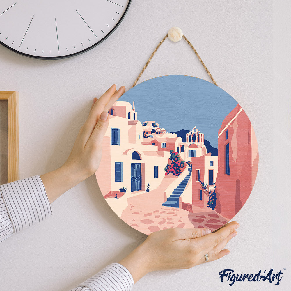 Paint by numbers on Wood Slice - Santorini