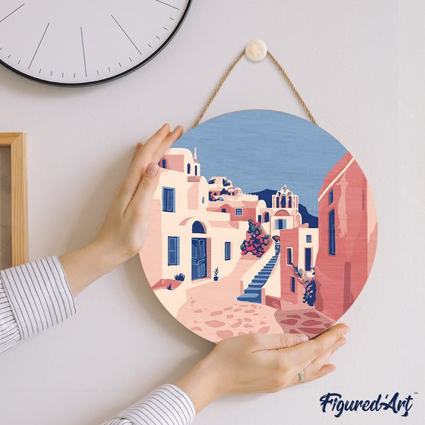 Paint by numbers on Wood Slice - Santorini