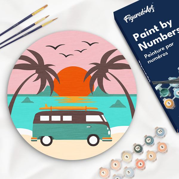 Paint by numbers on Wood Slice - Malibu Sunset Figured'Art USA