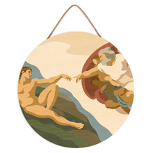 Load image into Gallery viewer, Paint by numbers on Wood Slice - The Creation of Adam - Michelangelo