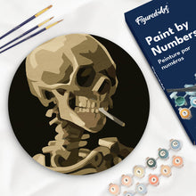 Load image into Gallery viewer, Paint by numbers kit Paint by numbers on Wood Slice - Van Gogh - Skull with Burning Cigarette Figured'Art