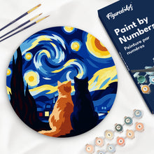 Load image into Gallery viewer, Paint by numbers kit Paint by numbers on Wood Slice - Starry Night Companions Figured'Art