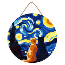 Load image into Gallery viewer, Paint by numbers on Wood Slice - Starry Night Companions