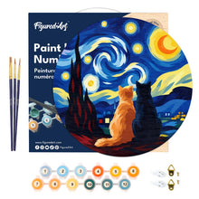 Load image into Gallery viewer, Paint by numbers on Wood Slice - Starry Night Companions