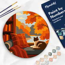 Load image into Gallery viewer, Paint by numbers kit Paint by numbers on Wood Slice - Cat's Fall View Figured'Art