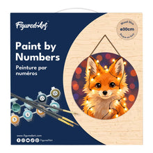 Load image into Gallery viewer, Paint by numbers on Wood Slice - Little Fox with light bulbs