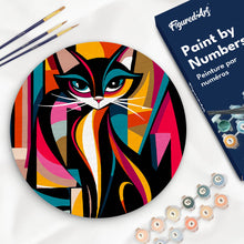 Load image into Gallery viewer, Paint by numbers kit Paint by numbers on Wood Slice - Bold Abstract Cat Figured'Art