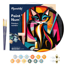 Load image into Gallery viewer, Paint by numbers on Wood Slice - Bold Abstract Cat