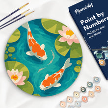 Load image into Gallery viewer, Paint by numbers kit Paint by numbers on Wood Slice - Koi Pond Figured'Art