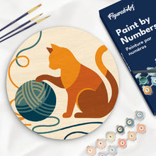 Load image into Gallery viewer, Paint by numbers kit Paint by numbers on Wood Slice - Cat and Yarn Figured'Art