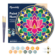 Load image into Gallery viewer, Paint by numbers on Wood Slice - Lotus Mandala