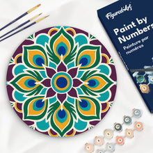 Load image into Gallery viewer, Paint by numbers kit Paint by numbers on Wood Slice - Peacock Mandala Figured'Art