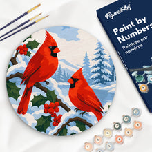 Load image into Gallery viewer, Paint by numbers kit Paint by numbers on Wood Slice - Winter Cardinals Figured'Art