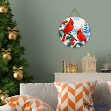 Load image into Gallery viewer, Paint by numbers on Wood Slice - Winter Cardinals