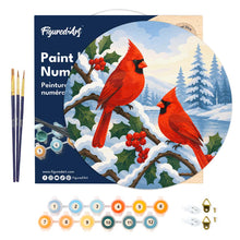 Load image into Gallery viewer, Paint by numbers on Wood Slice - Winter Cardinals