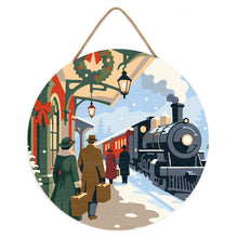 Load image into Gallery viewer, Paint by numbers on Wood Slice - Holiday Train Escape