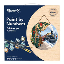 Load image into Gallery viewer, Paint by numbers on Wood Slice - Holiday Train Escape