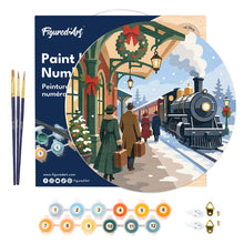 Load image into Gallery viewer, Paint by numbers on Wood Slice - Holiday Train Escape