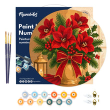 Load image into Gallery viewer, Paint by numbers on Wood Slice - Christmas Poinsettias