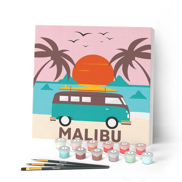 Mini Paint by numbers 8"x8" framed - Malibu Sunset