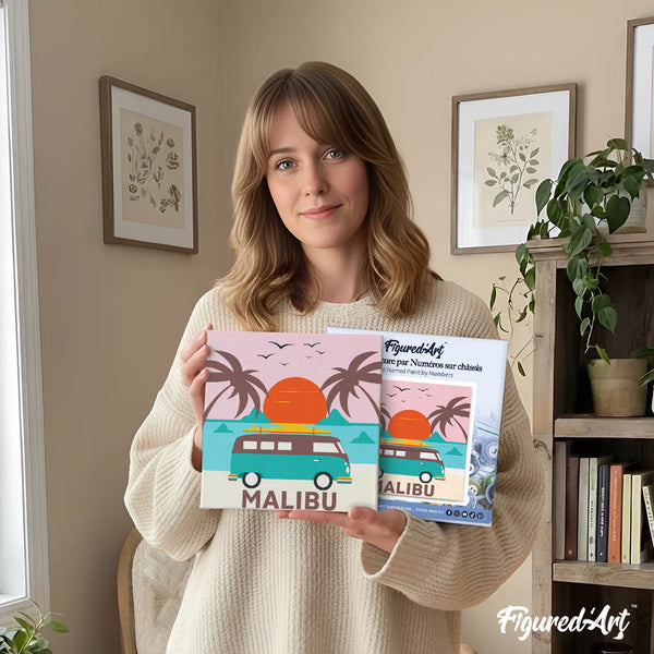 Mini Paint by numbers 8"x8" framed - Malibu Sunset