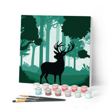 Load image into Gallery viewer, Mini Paint by numbers 8"x8" framed - Deer in the Forest