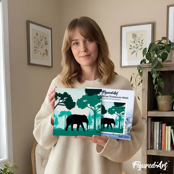 Mini Paint by numbers 8"x8" framed - Elephant in the Forest
