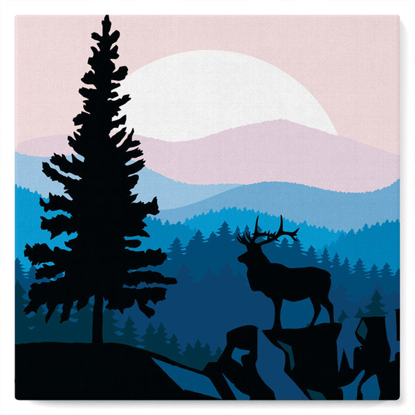 Mini Paint by numbers 8"x8" framed - A Moose on the Cliff