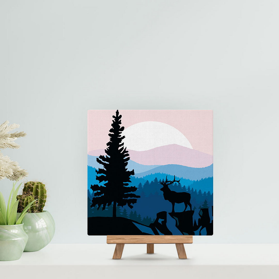 Mini Paint by numbers 8"x8" framed - A Moose on the Cliff