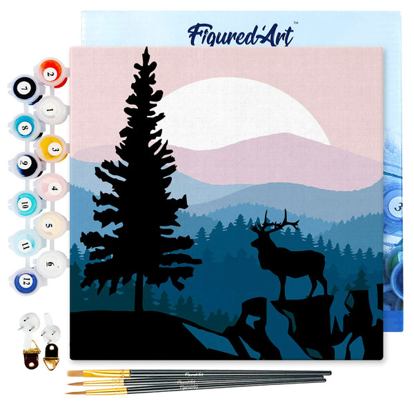 Mini Paint by numbers 8"x8" framed - A Moose on the Cliff