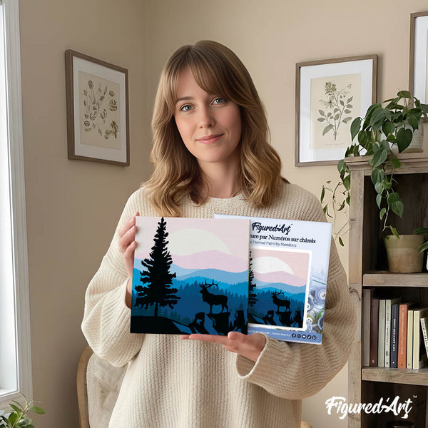 Mini Paint by numbers 8"x8" framed - A Moose on the Cliff