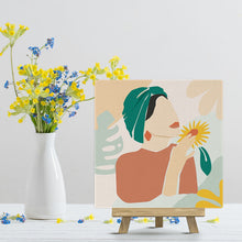 Load image into Gallery viewer, Mini Paint by numbers 8"x8" framed - Abstract Woman in Green Turban