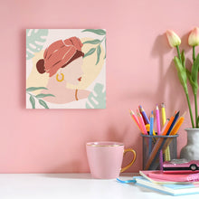 Load image into Gallery viewer, Mini Paint by numbers 8"x8" framed - Abstract Woman in Blush Red Turban