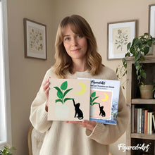Load image into Gallery viewer, Mini Paint by numbers 8"x8" framed - Cat plays with plant in the moonlight