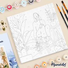 Load image into Gallery viewer, Mini Paint by numbers 8"x8" framed - Woman in the room with plants