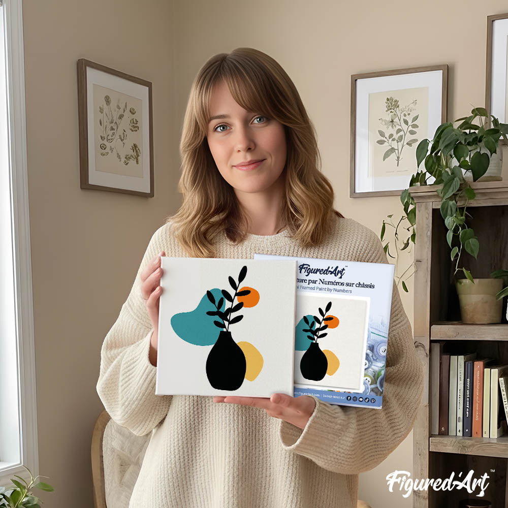 Mini Paint by numbers 8"x8" framed - Abstract Plant Pot Set 2 of 3